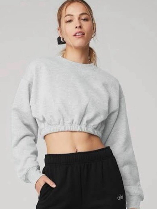 ALO Yoga Tops - ALO YOGA Cropped Crewneck Sweatshirt - Light Gray